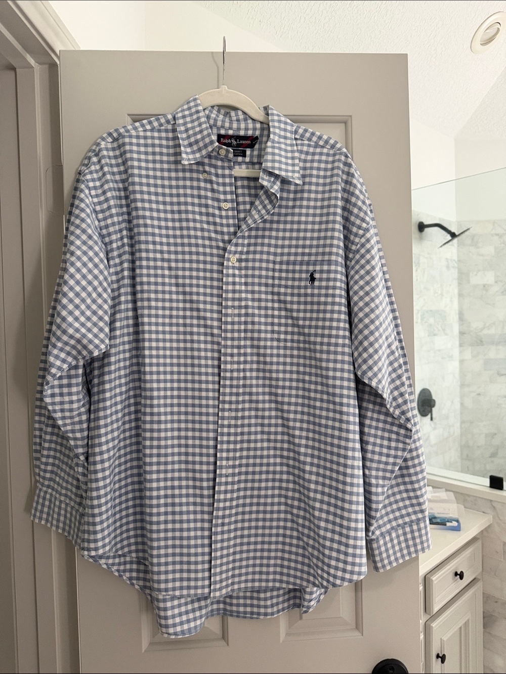 Ralph Lauren Light Blue and White Gingham Button-Down Shirt